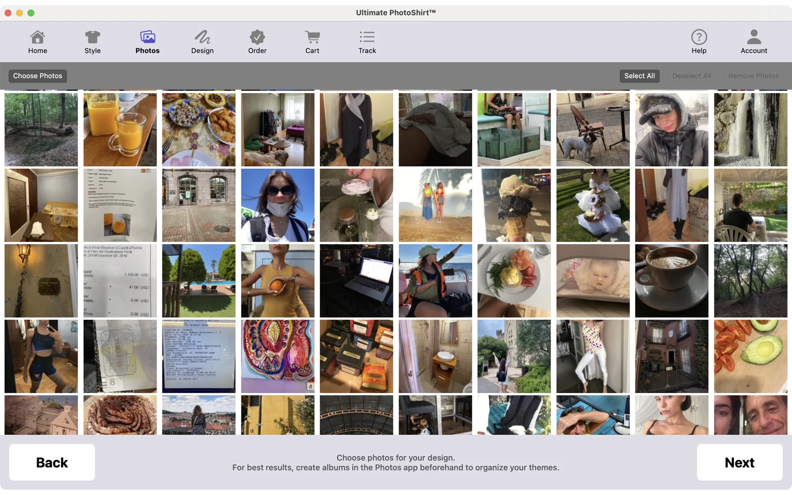 Choose Your Pics in the PhotoWear app